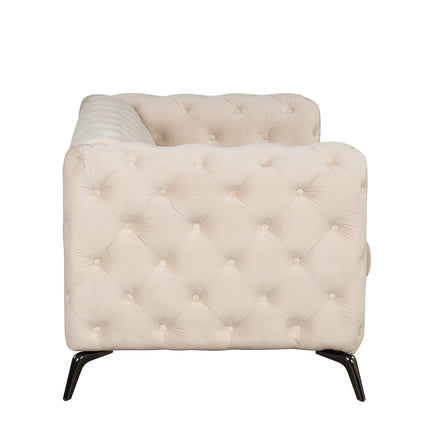 F7- 63" Velvet Upholstered Loveseat Sofa,Modern Loveseat Sofa with Button Tufted Back,2-Person Loveseat Sofa Couch for Living Room,Bedroom,or Small Space,Beige - Likeshoppe 
