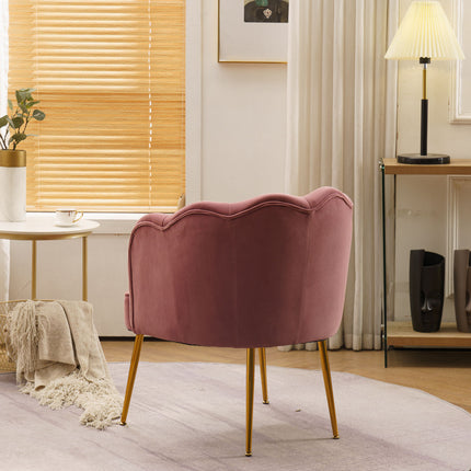 AC1- Shell Shape Velvet Fabric Armchair Accent Chair With Gold Legs For Living Room Bedroom - Likeshoppe 