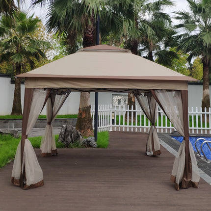 AG10- Outdoor 11x 11Ft Pop Up Gazebo Canopy With Removable Zipper Netting; 2-Tier Soft Top Event Tent; Suitable For Patio Backyard Garden Camping Area; Coffee - Likeshoppe 