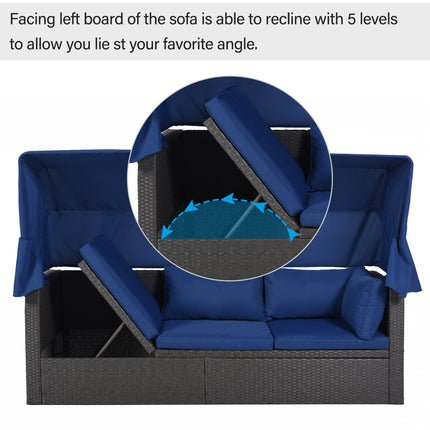 PX2- Outdoor Patio Rectangle Daybed with Retractable Canopy, Wicker Furniture Sectional Seating with Washable Cushions, Backyard, Porch - Likeshoppe 