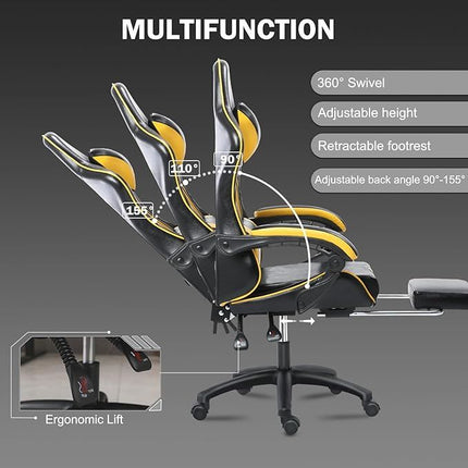 PM1- Ergonomic Gaming Chair for Adults, Comfortable Computer Chair for Heavy People, Adjustable Height Office Desk Chair with Wheels, Breathable Leather Video Game Chairs - Likeshoppe 