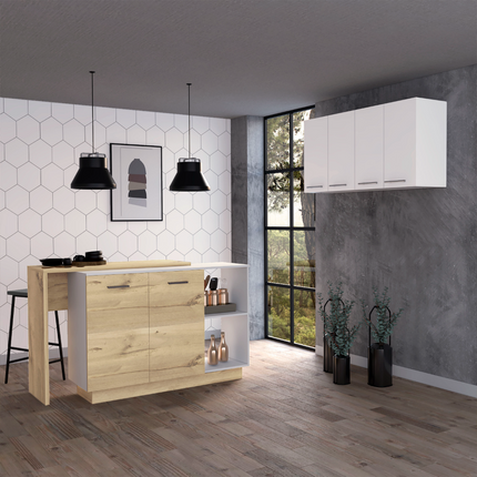 PA7 Norwalk 2 Piece Kitchen Set, Kitchen Island + Upper Wall Cabinet , White /Light Oak - Likeshoppe 