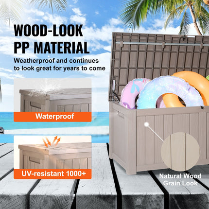 AL1- Deck Box, 120 Gallon, 56.3" x 26.6" x 23.8" Outdoor Storage Box, Waterproof PP Deckbox with Aluminum Alloy Padlock, for Patio Furniture, Garden Tools, Pool Toys, Outdoor Cushions, Gray - Likeshoppe 