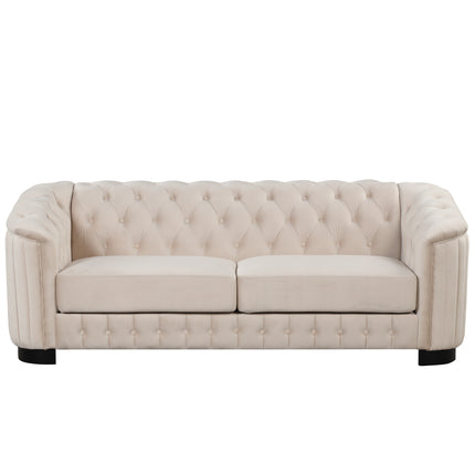 F1 82\" Mid Century Modern Sofa with Rubber Wood Legs; Velvet Upholstered Sofa Couch; Sofa with Thick Removable Seat Cushion;  3 Seater Sofa Couch for Living Room - Likeshoppe 