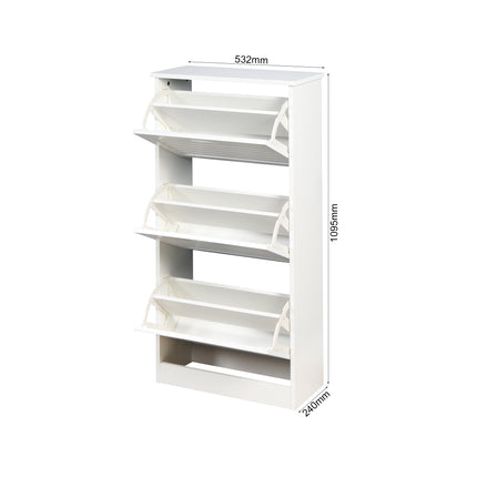 PQ3- Wooden Shoe Cabinet for Entryway;  White Shoe Storage Cabinet with 3 Flip Doors 20.94x9.45x43.11 inch - Likeshoppe 