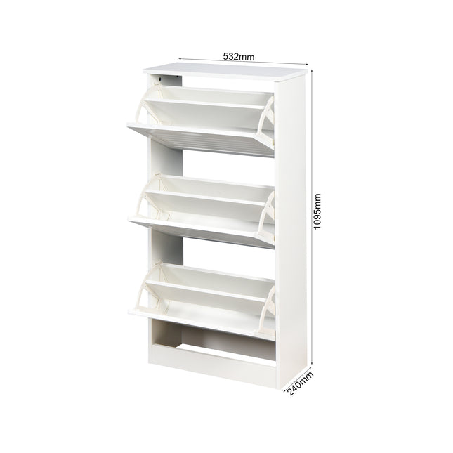 PQ3- Wooden Shoe Cabinet for Entryway;  White Shoe Storage Cabinet with 3 Flip Doors 20.94x9.45x43.11 inch - Likeshoppe 
