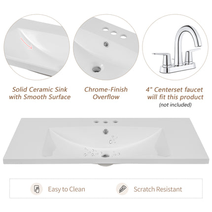 PT8- 36' Bathroom Vanity with Sink Combo;  White Bathroom Cabinet with Drawers;  Solid Frame and MDF Board - Likeshoppe 