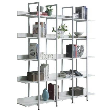 BC1- 5 Tier Bookcase Home Office Open Bookshelf, Vintage Industrial Style Shelf with Metal Frame, MDF Board - Likeshoppe 