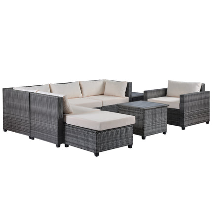 PX10- 8 Piece Rattan Sectional Seating Group with Cushions;  Patio Furniture Sets;  Outdoor Wicker Sectional - Likeshoppe 
