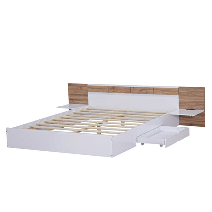 PF5- Queen Size Platform Bed with Headboard, Drawers, Shelves, USB Ports and Sockets - Likeshoppe 