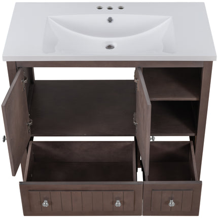 PT1- 36\\" Bathroom Vanity with Ceramic Basin;  Bathroom Storage Cabinet with Two Doors and Drawers;  Solid Frame;  Metal Handles - Likeshoppe 
