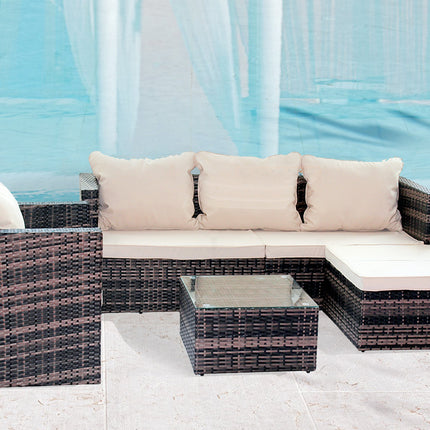 PX12- Rattan Patio Furniture Set Wicker Sofa Cushioned Sectional Furniture Set Garden Patio Sofa Set (4 Pieces, Brown) - Likeshoppe 