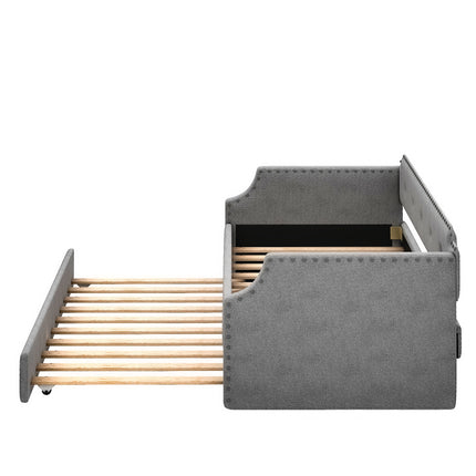 U4-Upholstered Daybed with Trundle;  Wood Slat Support; Upholstered Frame Sofa Bed ;  Twin - Likeshoppe 