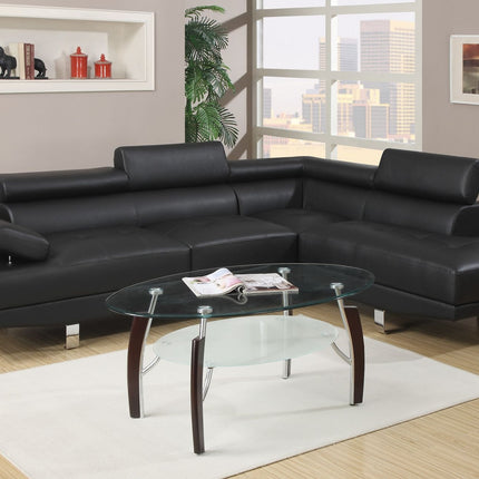 S1- Black Color Sectional Living Room Furniture Faux Leather Adjustable Headrest Right Facing Chaise & Left Facing Sofa - Likeshoppe 