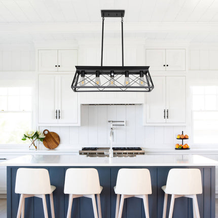 VF5- 5-Light Farmhouse Chandeliers for Dining Room, Metal Rustic Pendant Island Light Fixture, Modern Rectangular Island Lights for Kitchen, Living Room(No Bulbs) - Likeshoppe 