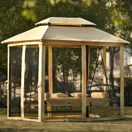 AG8- 8.9 Ft. W x 5.9 Ft. D Outdoor Gazebo with Convertible Swing Bench;  Double Roof Soft Canopy Garden Backyard Gazebo with Mosquito Netting Suitable for Lawn;  Garden;  Backyard - Likeshoppe 