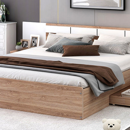PF5- Queen Size Platform Bed with Headboard, Drawers, Shelves, USB Ports and Sockets - Likeshoppe 