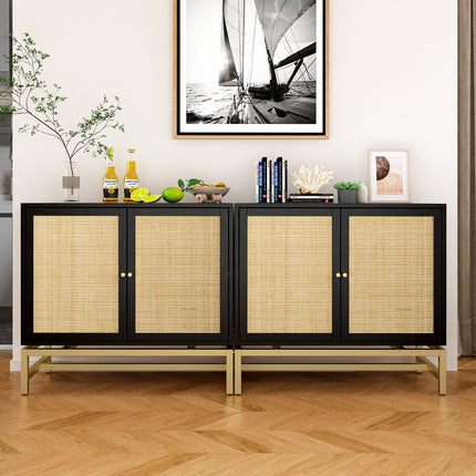 CB5- 2 Door Cabinet, Natural Rattan 2 Door high cabinet, Built-in adjustable shelf, Easy Assembly, Free Standing Cabinet for Living Room Bedroom, Hallway - Likeshoppe 