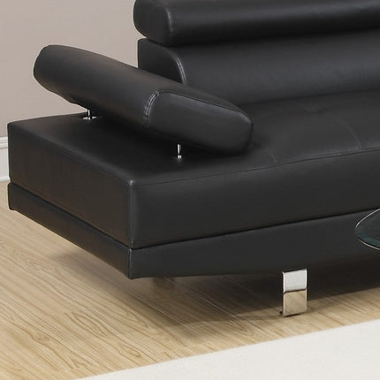 S1- Black Color Sectional Living Room Furniture Faux Leather Adjustable Headrest Right Facing Chaise & Left Facing Sofa - Likeshoppe 