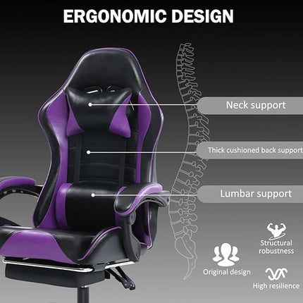 PM1- Ergonomic Gaming Chair for Adults, Comfortable Computer Chair for Heavy People, Adjustable Height Office Desk Chair with Wheels, Breathable Leather Video Game Chairs - Likeshoppe 