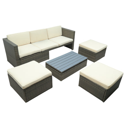 PX9- Patio Furniture Sets;  5-Piece Patio Wicker Sofa with Adustable Backrest;  Cushions;  Ottomans and Lift Top Coffee Table - Likeshoppe 
