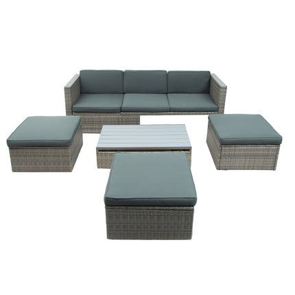 PX9- Patio Furniture Sets;  5-Piece Patio Wicker Sofa with Adustable Backrest;  Cushions;  Ottomans and Lift Top Coffee Table - Likeshoppe 