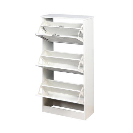 PQ3- Wooden Shoe Cabinet for Entryway;  White Shoe Storage Cabinet with 3 Flip Doors 20.94x9.45x43.11 inch - Likeshoppe 