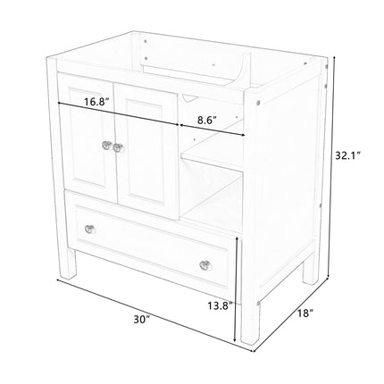 PT9- 30\\" Bathroom Vanity Base Only;  Solid Wood Frame;  Bathroom Storage Cabinet with Doors and Drawers - Likeshoppe 