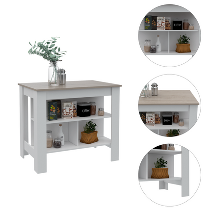 PA1- Pasadena 2 Piece Kitchen Set, Kitchen Island + Functional Table , White/Light Gray - Likeshoppe 