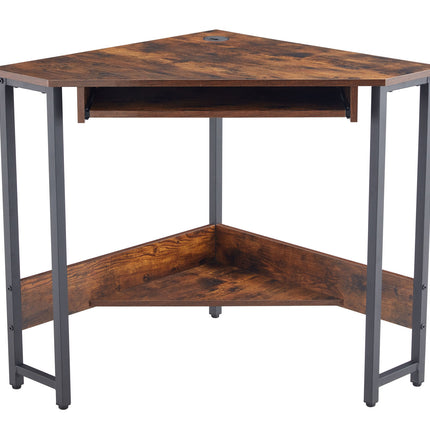 PW1- Triangle Computer Desk; Corner Desk With Smooth Keyboard Tray& Storage Shelves ; Compact Home Office; Small Desk With Sturdy Steel Frame As Workstation For Small Space; BLACK; 28.34''L 24''W 30.11''H - Likeshoppe 