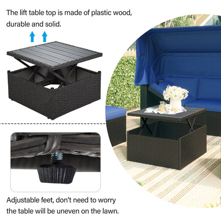PX2- Outdoor Patio Rectangle Daybed with Retractable Canopy, Wicker Furniture Sectional Seating with Washable Cushions, Backyard, Porch - Likeshoppe 