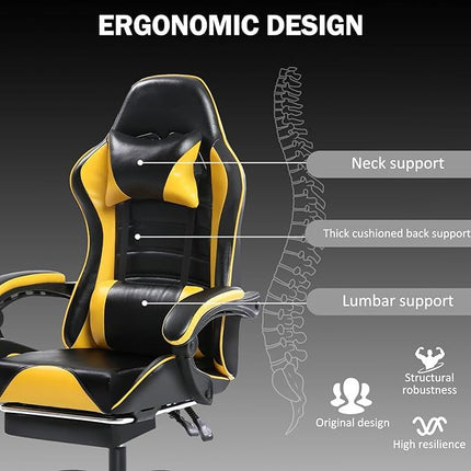 PM1- Ergonomic Gaming Chair for Adults, Comfortable Computer Chair for Heavy People, Adjustable Height Office Desk Chair with Wheels, Breathable Leather Video Game Chairs - Likeshoppe 