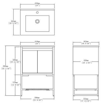 PT6- 24 inches Wood Freestanding Bathroom Vanity Combo with Integrated Ceramic Sink and 2 Soft Close Doors - Likeshoppe 