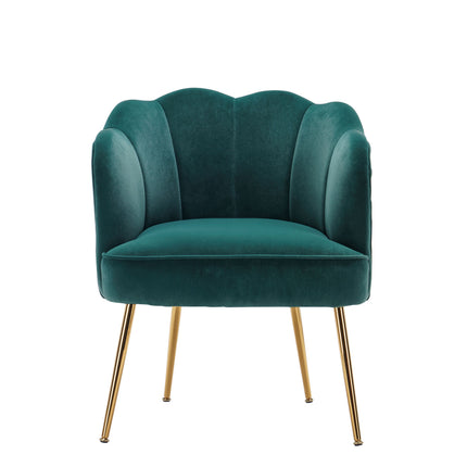 AC1- Shell Shape Velvet Fabric Armchair Accent Chair With Gold Legs For Living Room Bedroom - Likeshoppe 