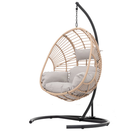 PY4- Outdoor Indoor Swing Egg Chair Natural color wicker with beige cushion - Likeshoppe 