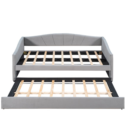 U3-Upholstered Daybed Sofa Bed Twin Size With Trundle Bed and Wood Slat - Likeshoppe 