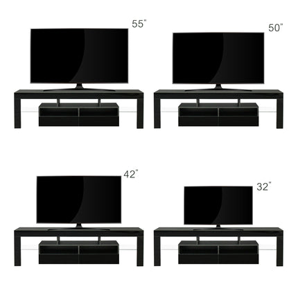 TV22- Living Room Furniture TV Stand Cabinet with 2 Drawers & 2 open shelves,20-color RGB LED lights with remote,Black - Likeshoppe 