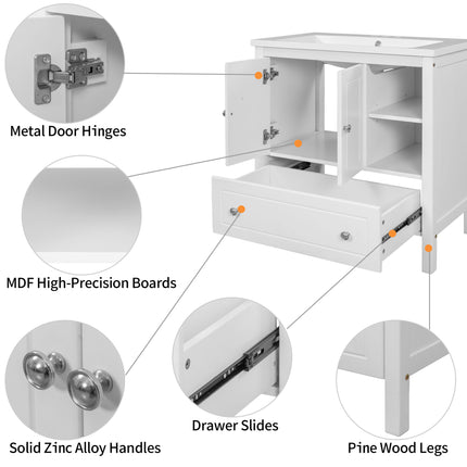 PT9- 30\\" Bathroom Vanity Base Only;  Solid Wood Frame;  Bathroom Storage Cabinet with Doors and Drawers - Likeshoppe 