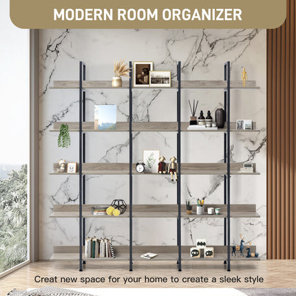 BC1- 5 Tier Bookcase Home Office Open Bookshelf, Vintage Industrial Style Shelf with Metal Frame, MDF Board - Likeshoppe 