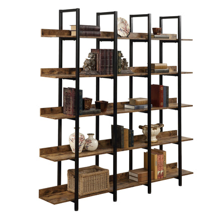 BC1- 5 Tier Bookcase Home Office Open Bookshelf, Vintage Industrial Style Shelf with Metal Frame, MDF Board - Likeshoppe 