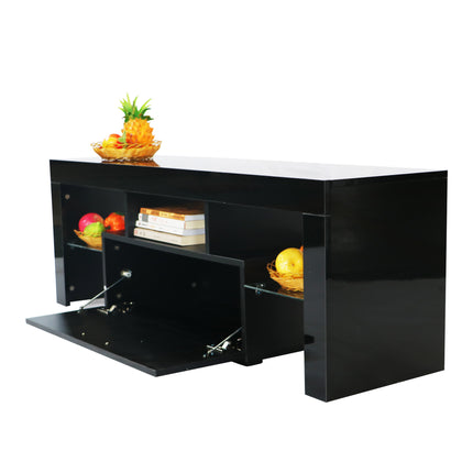 TV7- Black morden TV Stand with LED Lights; high glossy front TV Cabinet; can be assembled in Lounge Room; Living Room or Bedroom; color:BLACK - Likeshoppe 