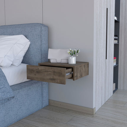 PE1- Vienna Floating Nightstand, Sleek Wall-Mounted Design with Spacious Drawer Storage, Dark Brown - Likeshoppe 