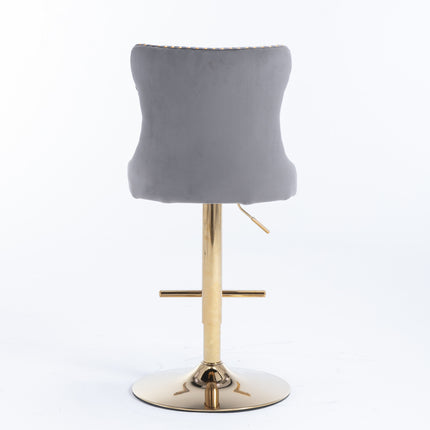 BS3- Furniture,Golden Swivel Velvet Barstools Adjusatble Seat Height from 25-33 Inch, Modern Upholstered Bar Stools with Backs Comfortable Tufted for Home Pub and Kitchen Island - Likeshoppe 