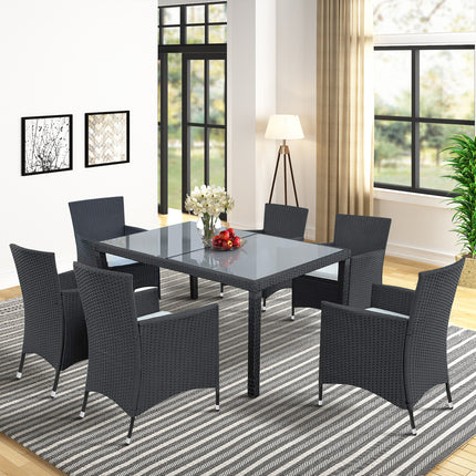 PX4- 7-piece Outdoor Wicker Dining set - Dining table set for 7 - Patio Rattan Furniture Set with Beige Cushion - Likeshoppe 