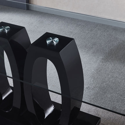 DT4- (TABLE ONLY) Contemporary Tempered Glass Top Double Pedestal Dining Table;  size 63" x 35.4" x 29.5" (Black or White) - Likeshoppe 