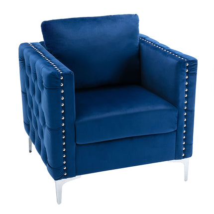 AC3- Modern Velvet Armchair Tufted Button Accent Chair Club Chair with Steel Legs for Living Room Bedroom - Likeshoppe 