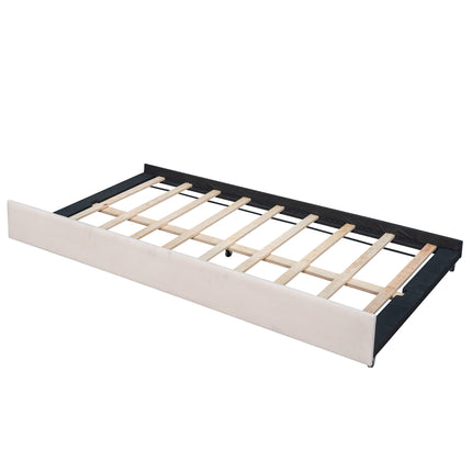 U3-Upholstered Daybed Sofa Bed Twin Size With Trundle Bed and Wood Slat - Likeshoppe 