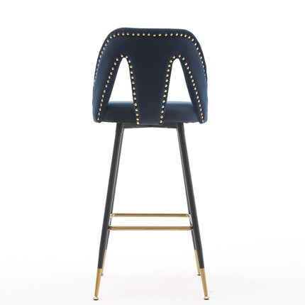 BS6- Collection Modern | Contemporary Velvet Upholstered  28\\" Bar Stool & Counter Stools with Nailheads and Gold Tipped Black Metal Legs,Set of 2 - Likeshoppe 