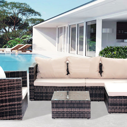 PX12- Rattan Patio Furniture Set Wicker Sofa Cushioned Sectional Furniture Set Garden Patio Sofa Set (4 Pieces, Brown) - Likeshoppe 