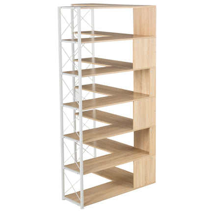 BC2- 7-Tier Bookcase Home Office Bookshelf, L-Shaped Corner Bookcase with Metal Frame, Industrial Style Shelf with Open Storage, MDF Board - Likeshoppe 